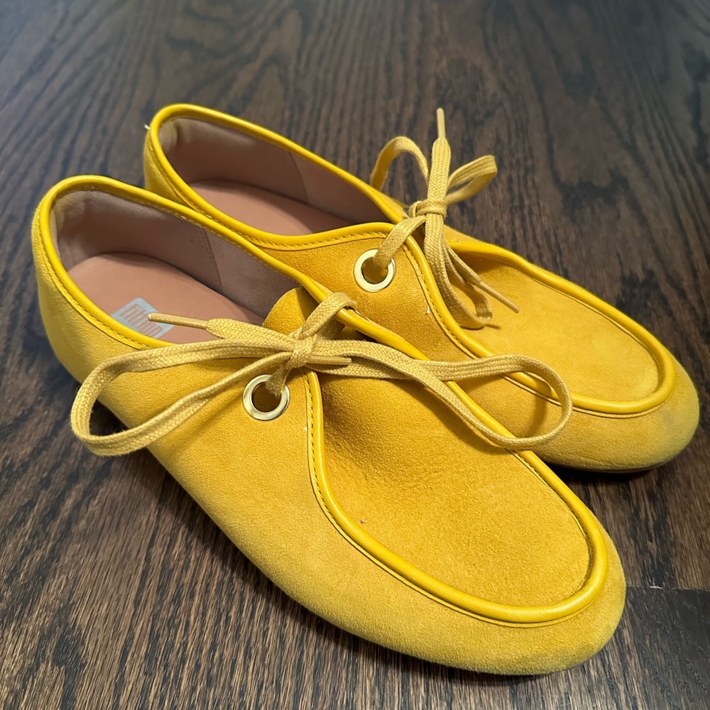 Fit Flop Suede Mustard Yellow Loafers, Size 8